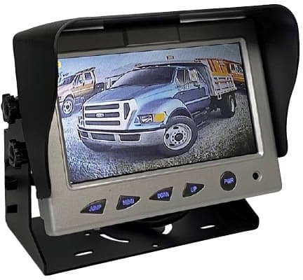 7″ TFT Active Matrix Color, LED Backlight, CVBS, 5 Port, Quad Viewing, Non Touchscreen, Recording, Auto Dimming, OSD Lock, Speaker, Aluminum Housing, Sun Shield, Custom Triggers, Power Harness, 6p mini-din, Cradle Mount, NTSC/PAL